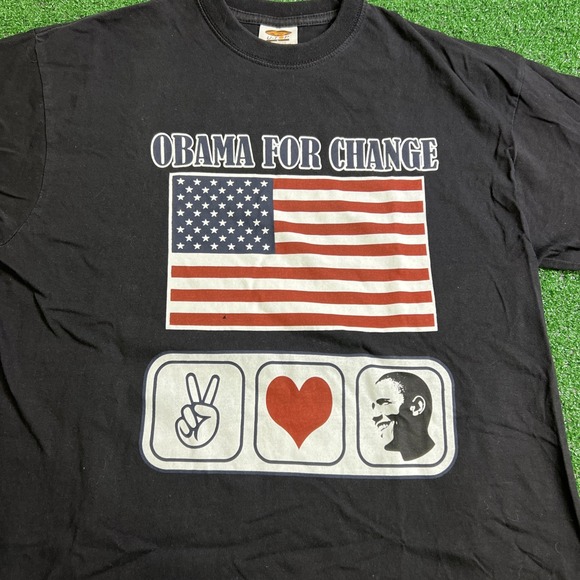 Other - Obama For Change American Flag‎ T-Shirt Black Size Large U-Top Short Sleeve
